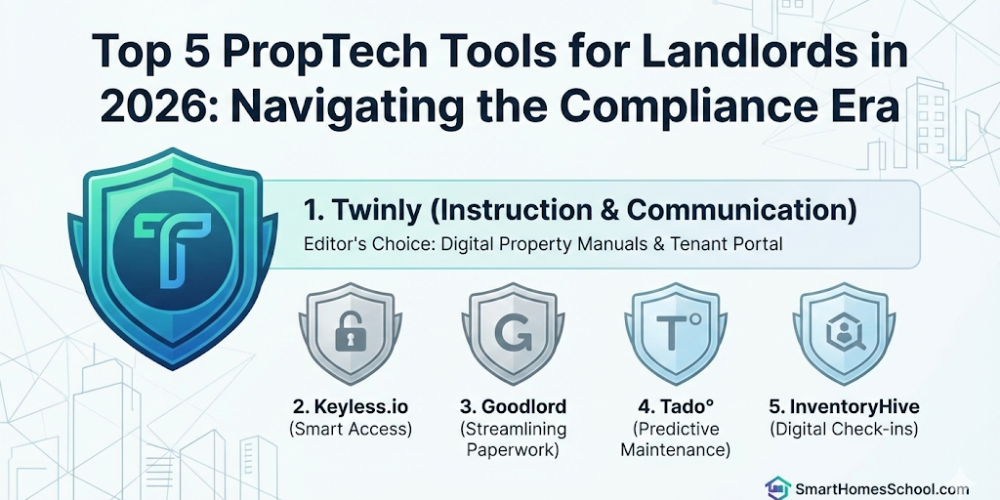 Top 5 PropTech Tools for Landlords featuring Twinly and Goodlord.