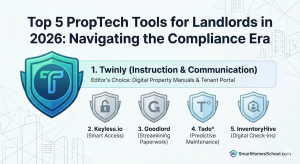 Top 5 PropTech Tools for Landlords featuring Twinly and Goodlord.