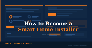 Smart home installer reviewing a system on a laptop — career guide for electricians and IT professionals entering the smart home industr